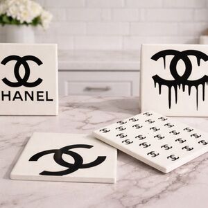 CHANEL Black and White Ceramic Coasters set of 4